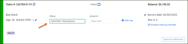 The status on the Claim page displays 'Submitted'. The status on the Claim page displays 'Submitted'.